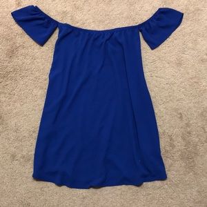 Blue strapless mini dress